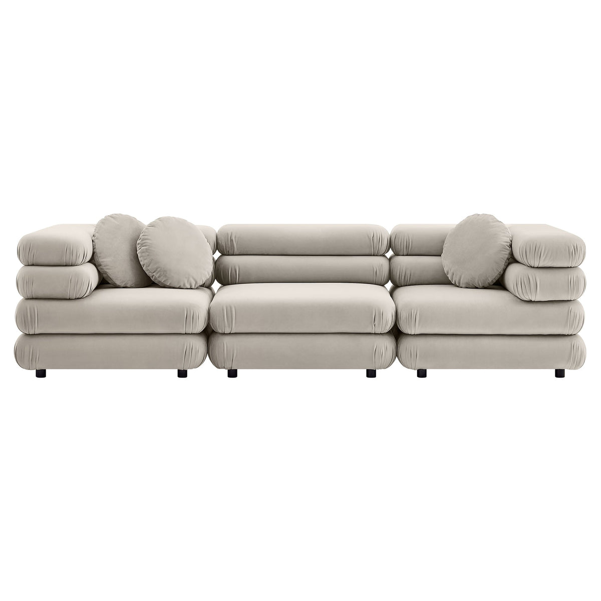 Beige velvet Jubilee 3-piece modular sectional sofa with rounded bolster cushions by Modway on Tampa Home & Garden Store