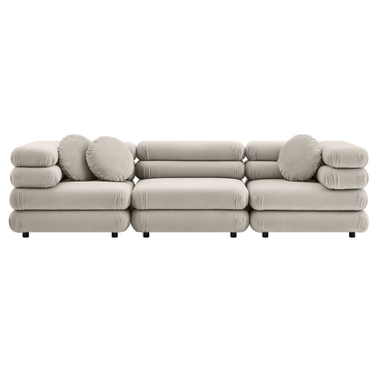 Beige velvet Jubilee 3-piece modular sectional sofa with rounded bolster cushions by Modway on Tampa Home & Garden Store