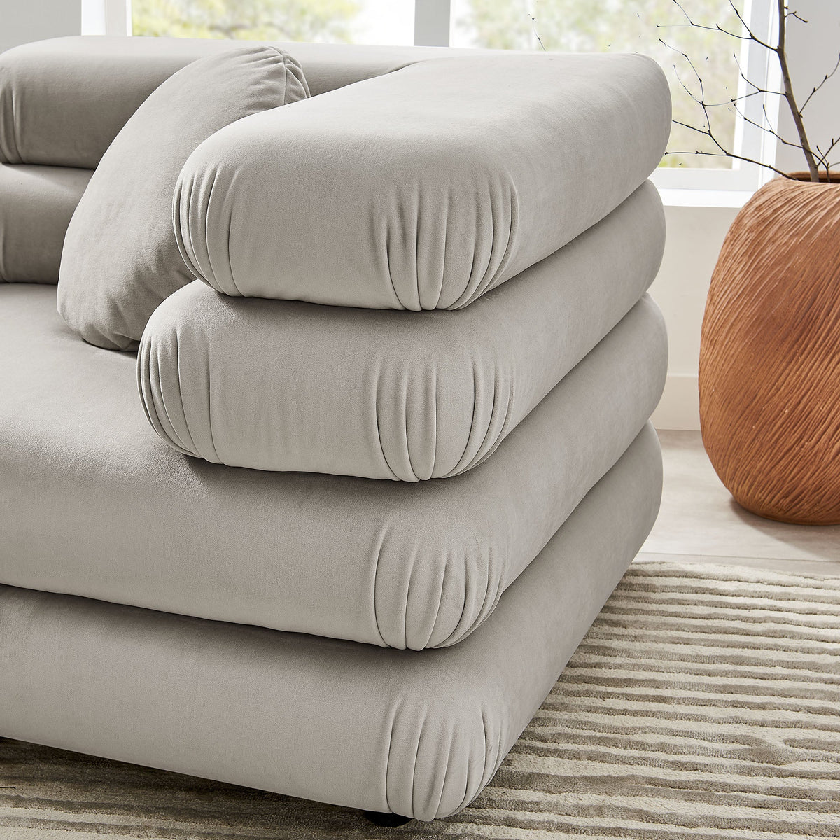 Jubilee 3-piece modular velvet sofa in light gray with plush rounded arms HouseOfZazla on Tampa Home & Garden Store