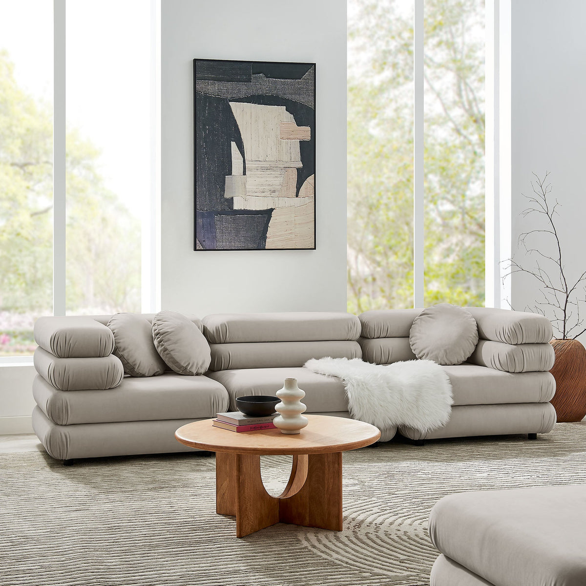 Jubilee 3-Piece Modular Performance Velvet Sectional Sofa in light gray by HouseOfZazla on Tampa Home & Garden Store