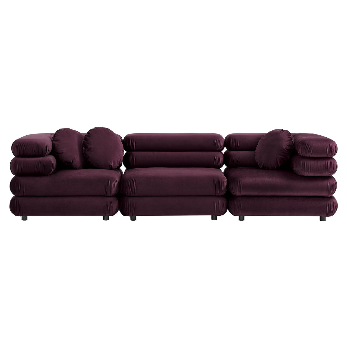 Jubilee 3-Piece Modular Velvet Sectional Sofa by Modway in burgundy with plush cushions on Tampa Home & Garden Store