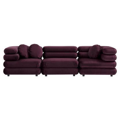 Jubilee 3-Piece Modular Velvet Sectional Sofa by Modway in burgundy with plush cushions on Tampa Home & Garden Store
