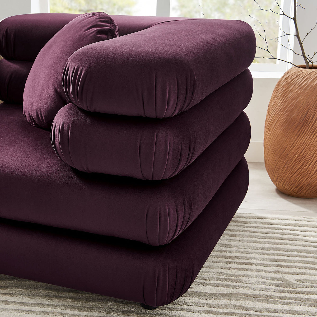 Jubilee 3-Piece Modular Velvet Sectional Sofa in deep plum on Tampa Home & Garden Store