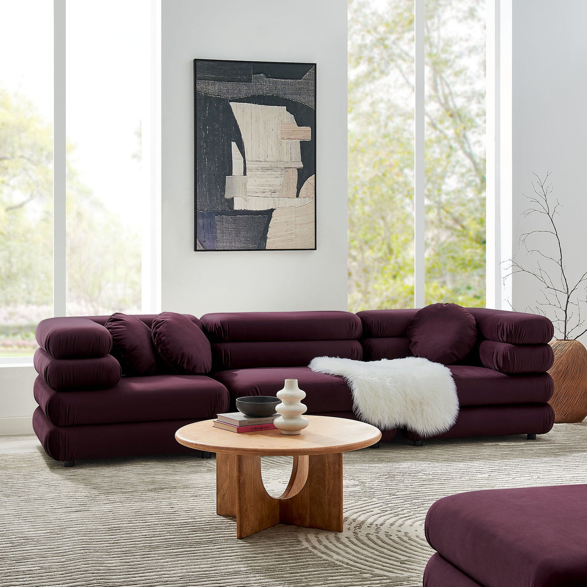 Jubilee 3-Piece Modular Velvet Sectional Sofa burgundy with plush tufted cushions on Tampa Home & Garden Store