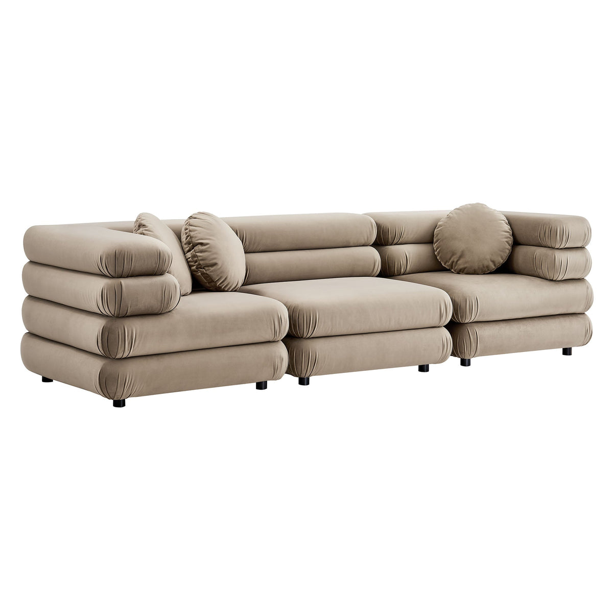 Jubilee modular velvet sectional sofa in taupe with plush cushions and black legs by Modway on Tampa Home & Garden Store