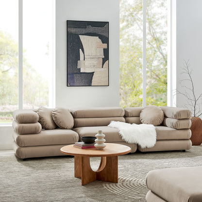 Jubilee 3-Piece Modular Velvet Sectional in taupe beige with plush rounded cushions on Tampa Home & Garden Store