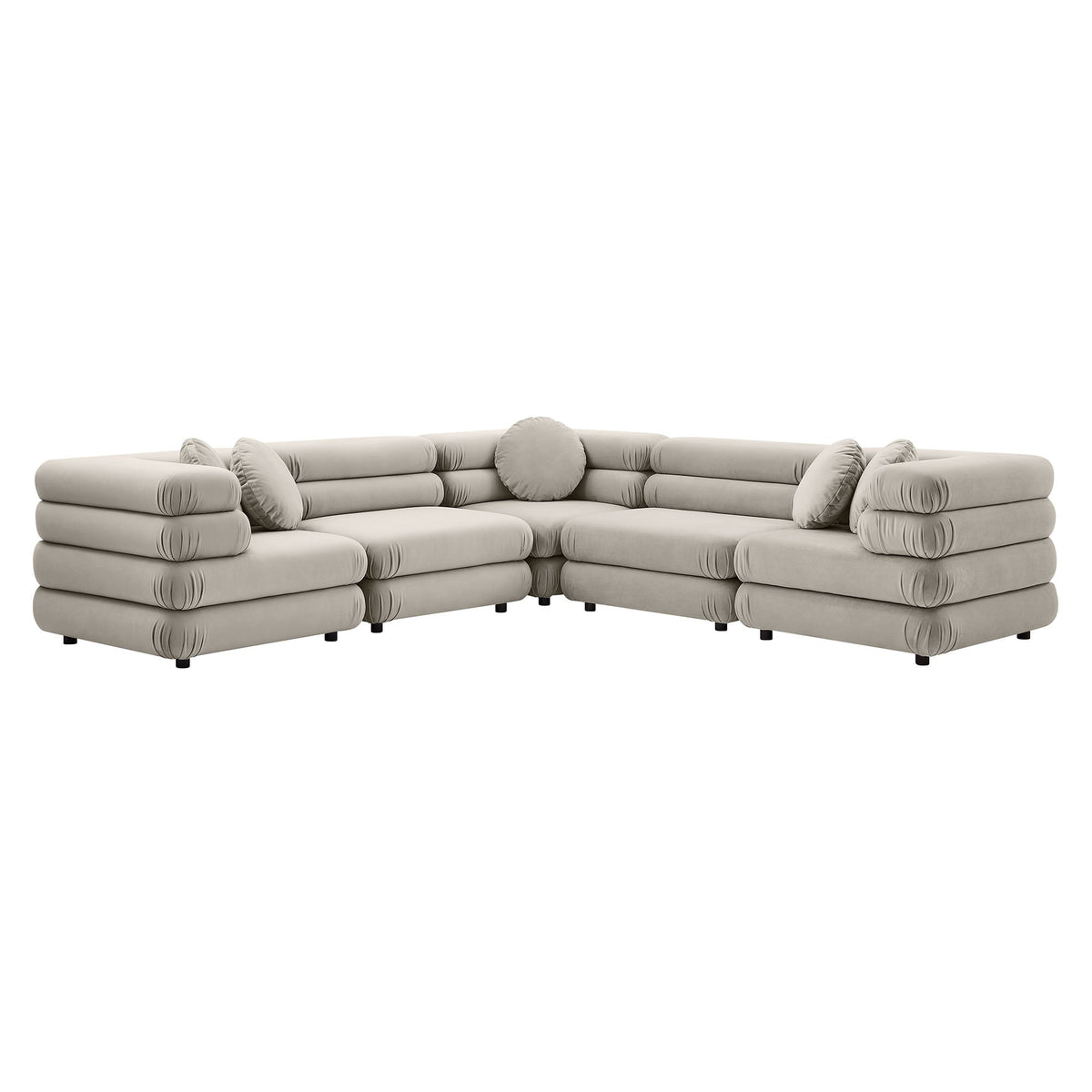 Jubilee 5-Piece Modular Velvet Sectional Sofa in taupe with bolsters by HouseOfZazla on Tampa Home & Garden Store