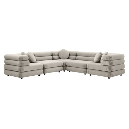 Jubilee 5-Piece Modular Velvet Sectional Sofa in taupe with bolsters by HouseOfZazla on Tampa Home & Garden Store