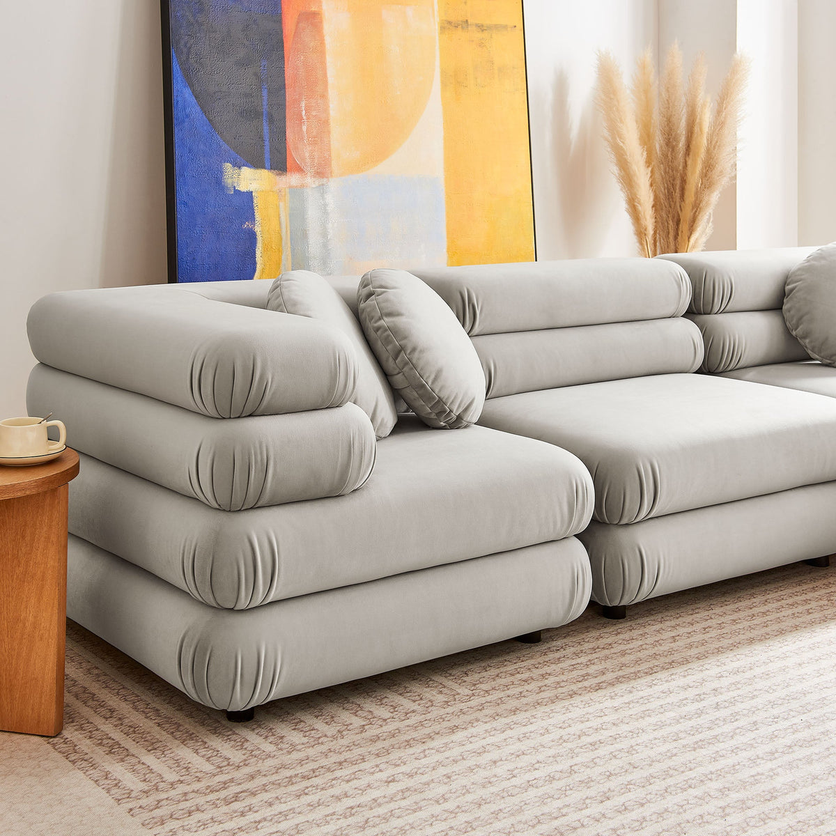 Jubilee 5-Piece Modular Velvet Sectional Sofa gray with plush rounded cushions Modway on Tampa Home & Garden Store