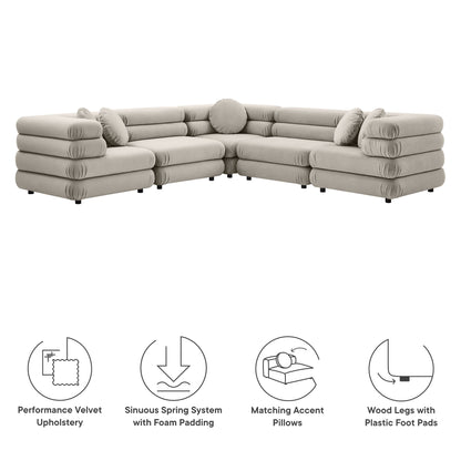 Jubilee 5-Piece modular performance velvet sectional sofa in light beige with plush cushions on Tampa Home & Garden Store