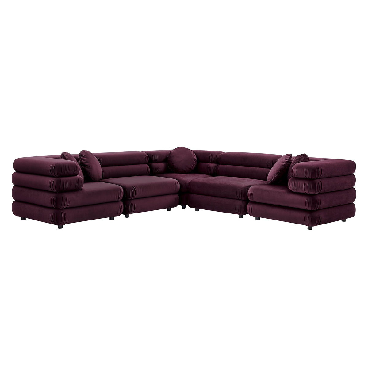 Jubilee 5-piece modular velvet sectional sofa in deep burgundy with plush bolster cushions by Modway on Tampa Home & Garden Store