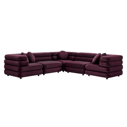 Jubilee 5-piece modular velvet sectional sofa in deep burgundy with plush bolster cushions by Modway on Tampa Home & Garden Store