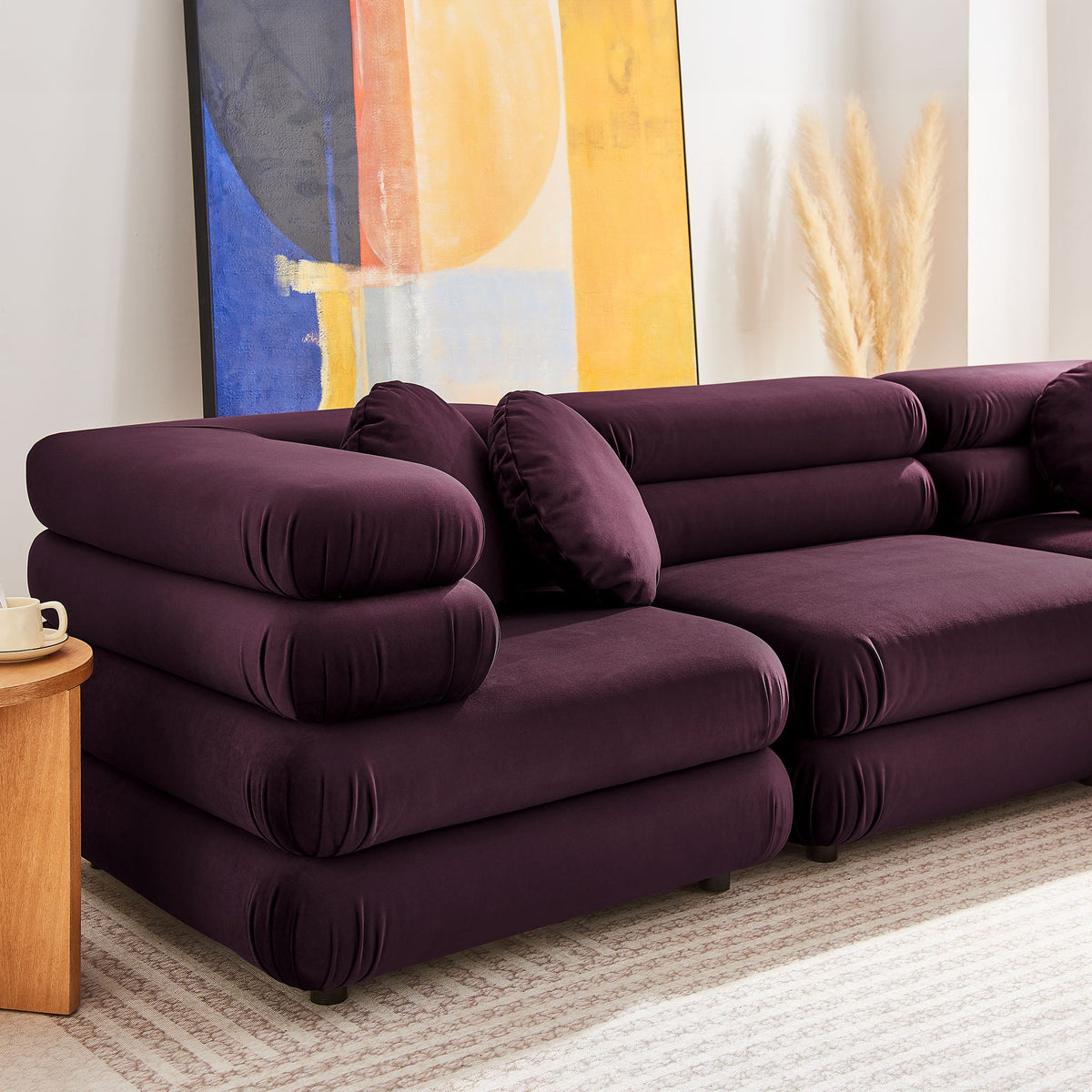 Jubilee 5-Piece modular velvet sectional sofa in plum with rounded cushions on Tampa Home & Garden Store