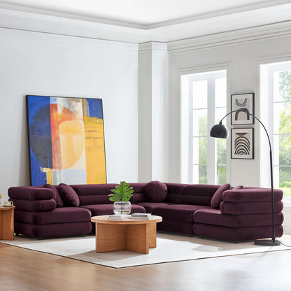 Jubilee 5-Piece Modular Performance Velvet Sectional Sofa in deep plum by HouseOfZazla on Tampa Home & Garden Store