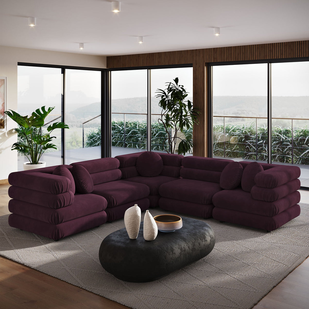 Jubilee 5-Piece Modular Performance Velvet Sectional Sofa burgundy velvet by Modway HouseOfZazla on Tampa Home & Garden Store