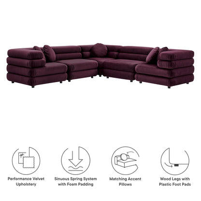Jubilee 5pc Modular Performance Velvet Sectional Sofa HouseOfZazla burgundy velvet on Tampa Home & Garden Store