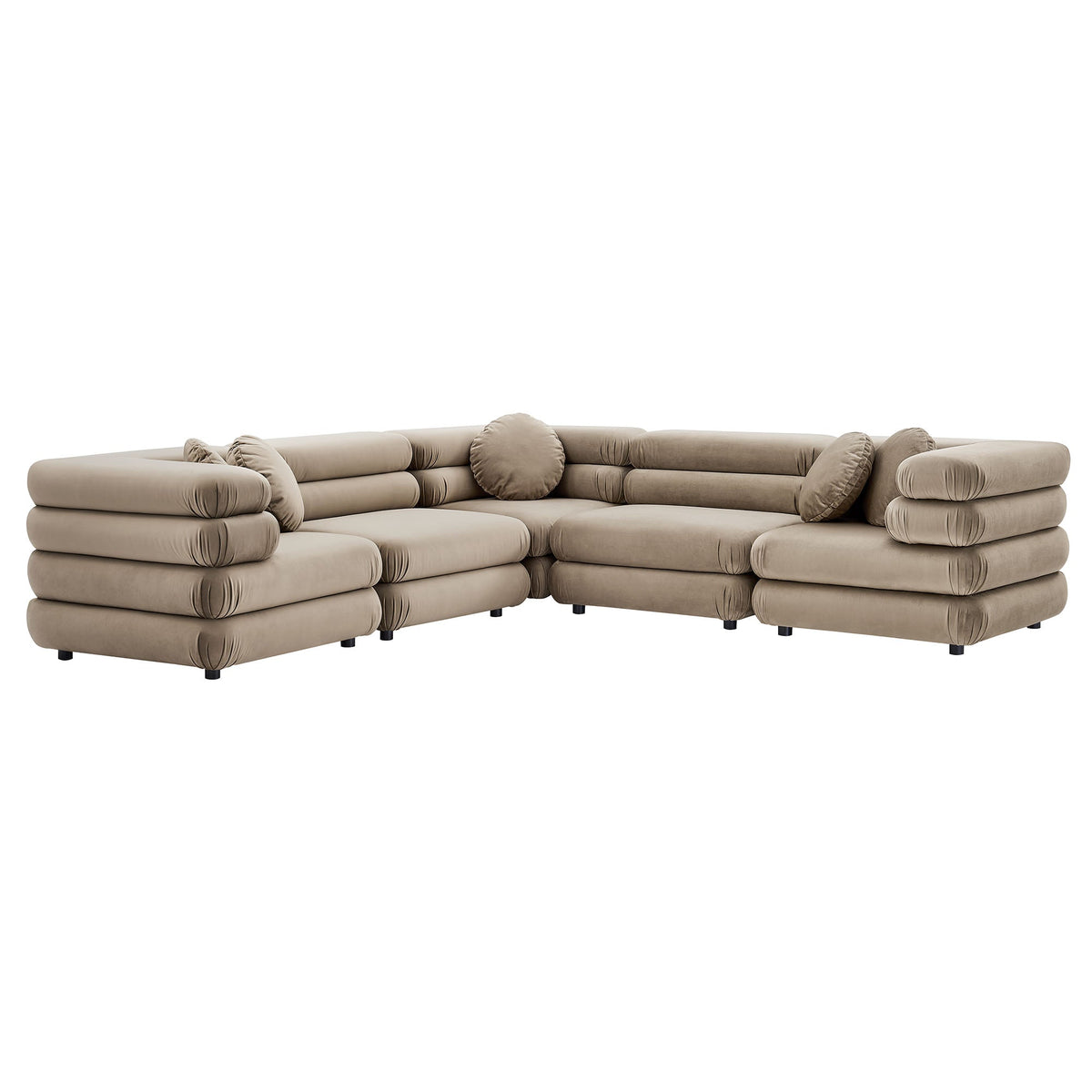 Jubilee 5-Piece Modular Performance Velvet Sectional Sofa beige upholstery with plush cushions on Tampa Home & Garden Store