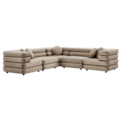 Jubilee 5-Piece Modular Performance Velvet Sectional Sofa beige upholstery with plush cushions on Tampa Home & Garden Store