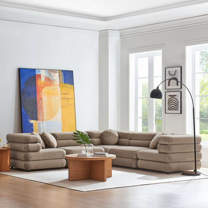 Jubilee 5-Piece Modular Velvet Sectional Sofa beige with tufted cushions HouseOfZazla on Tampa Home & Garden Store