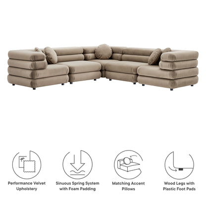 Jubilee 5-Piece Modular Velvet Sectional Sofa in tan beige velvet with rounded bolsters on Tampa Home & Garden Store