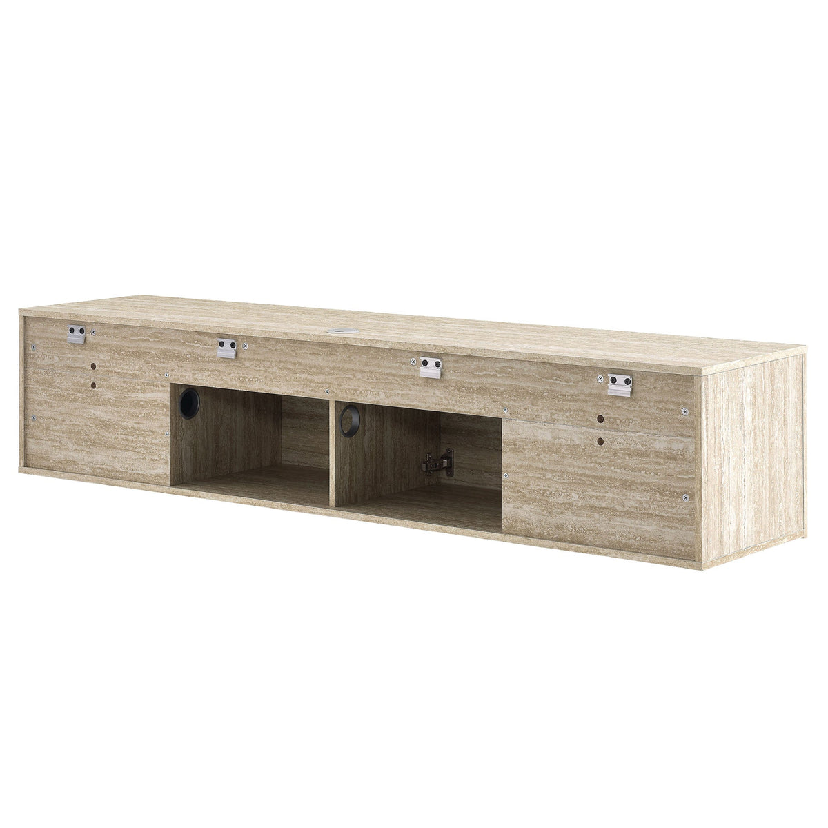 Terra 71in wall-mounted TV stand in light wood finish with cubby storage and metal hardware on Tampa Home & Garden Store