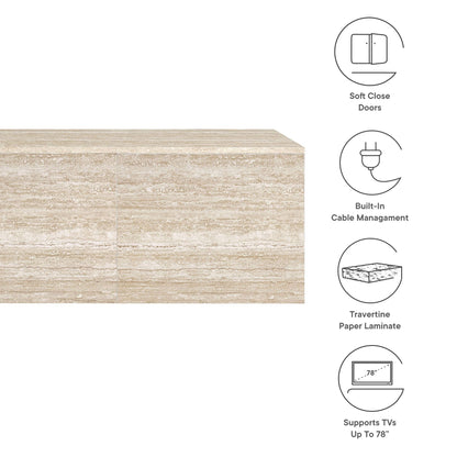 Terra 71in wall-mounted TV stand by Modway in travertine laminate; soft-close doors, cable mgmt on Tampa Home & Garden Store