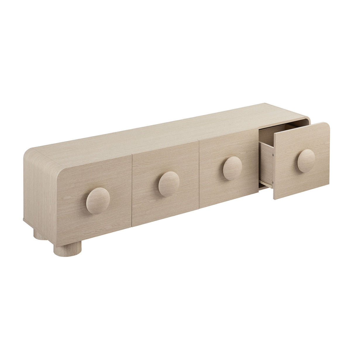 Sonnet 69-inch Low Profile TV Stand in light wood with rounded corners and circular knobs on Tampa Home & Garden Store
