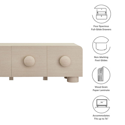 Sonnet 69in Low-Profile TV Stand with four full-glide drawers in light wood grain by Modway on Tampa Home & Garden Store