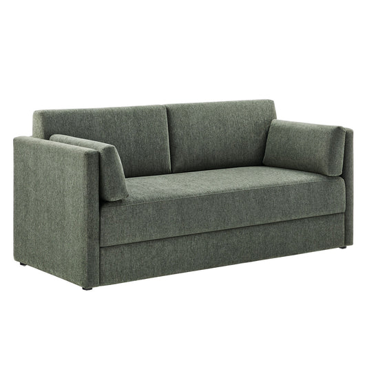 Linden Upholstered Heathered Chenille Small Sofa in green-gray fabric by HouseOfZazla on Tampa Home & Garden Store