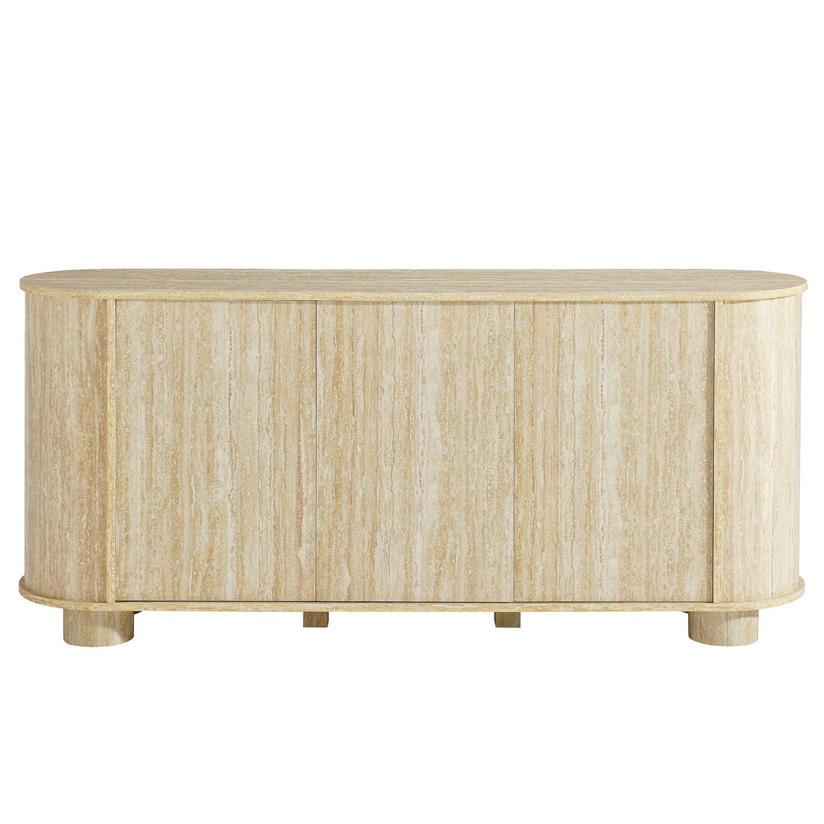 Overture 3-Door Oval Faux Travertine Sideboard beige travertine curved cabinet HouseOfZazla on Tampa Home & Garden Store