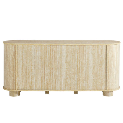 Overture 3-Door Oval Faux Travertine Sideboard beige travertine curved cabinet HouseOfZazla on Tampa Home & Garden Store