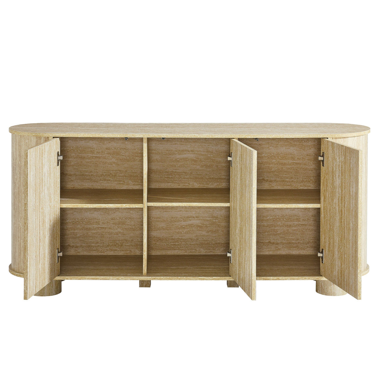 Overture 3-Door Oval Faux Travertine Sideboard by Modway in light veneer with open cubby storage on Tampa Home & Garden Store