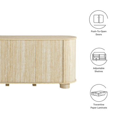 Overture 3-Door Oval Faux Travertine Sideboard, curved wood veneer buffet by Modway on Tampa Home & Garden Store