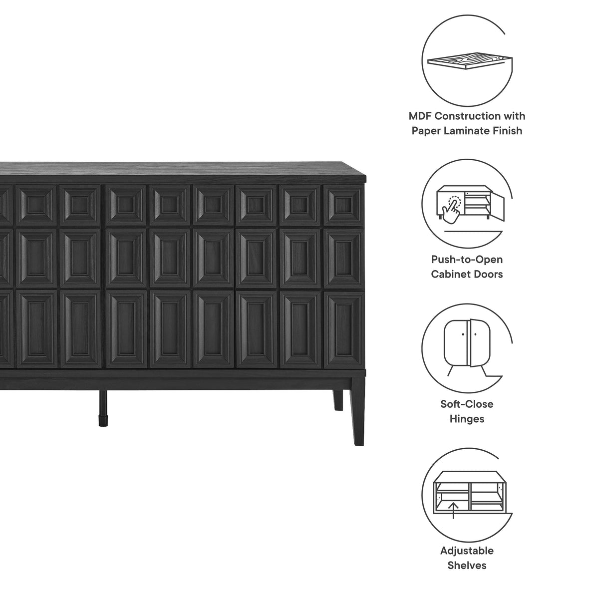 Samos 62" Sideboard by Modway, dark paneled front buffet with slender legs on Tampa Home & Garden Store