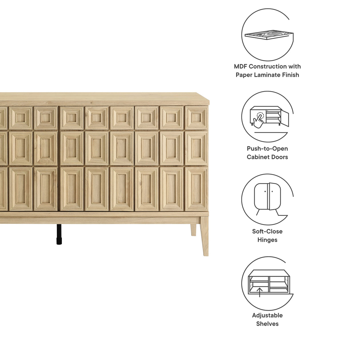 Samos 62in Sideboard in light oak with square paneled doors on Tampa Home & Garden Store