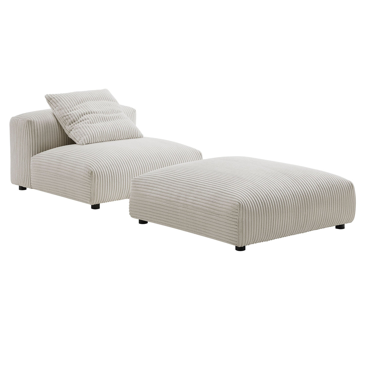 Solace modular corduroy armless chair and ottoman set in beige fabric by HouseOfZazla on Tampa Home & Garden Store