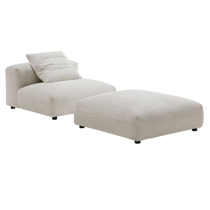 Solace modular corduroy armless chair and ottoman set in beige fabric by HouseOfZazla on Tampa Home & Garden Store