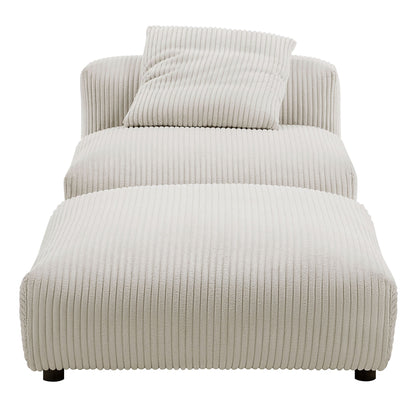 Solace modular corduroy two-piece armless chair and ottoman set in cream ribbed fabric on Tampa Home & Garden Store