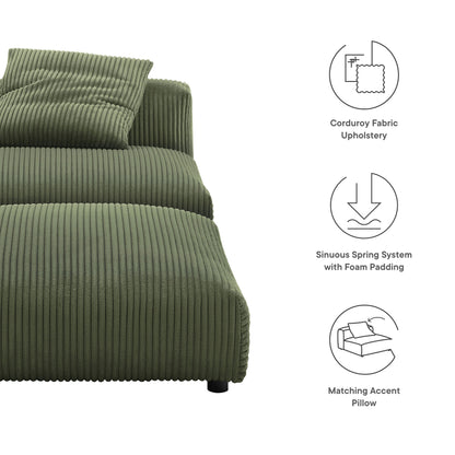 Solace modular corduroy armless chair and ottoman set in olive green fabric upholstery on Tampa Home & Garden Store