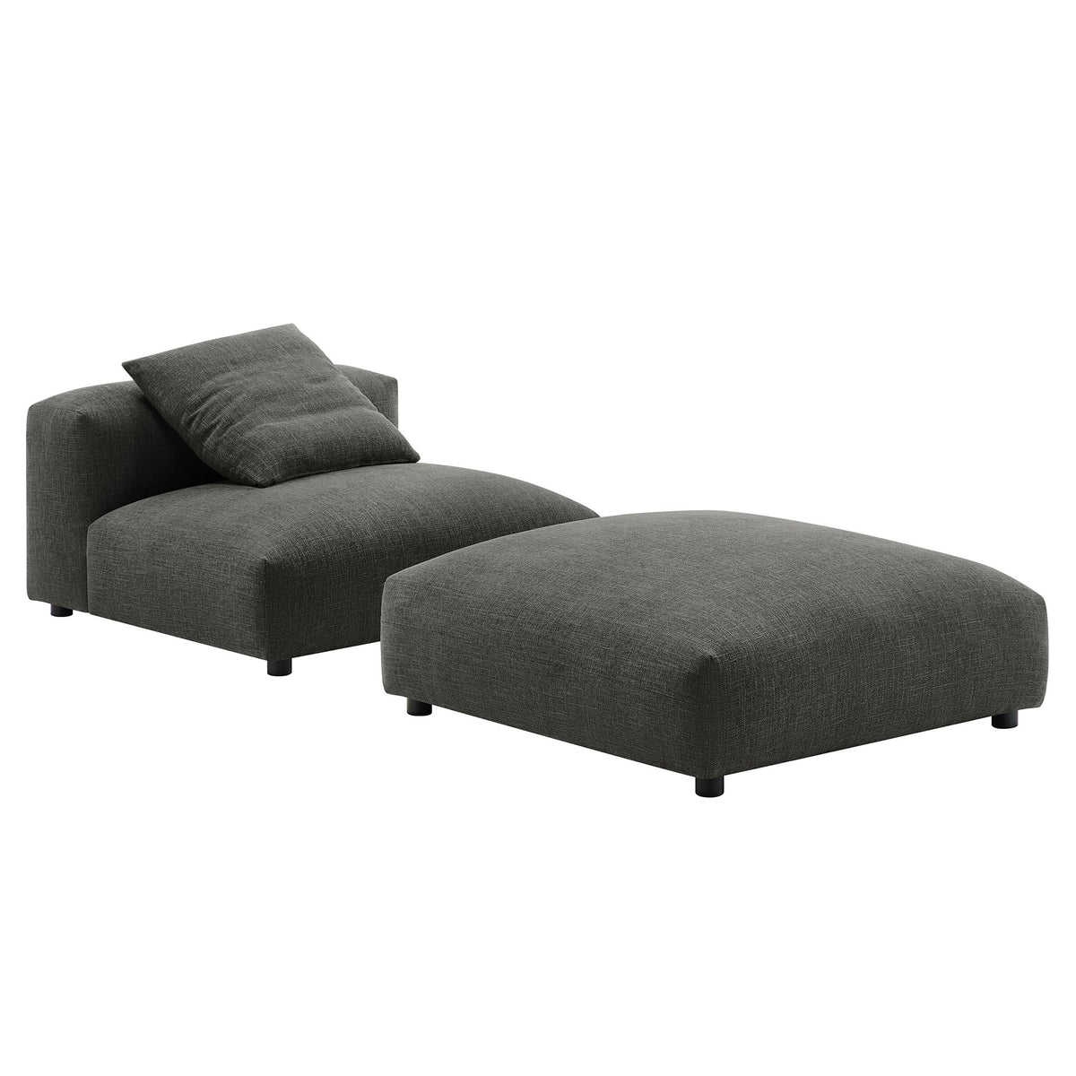Solace modular armless chair and ottoman set in dark gray textured fabric, two-piece seating on Tampa Home & Garden Store