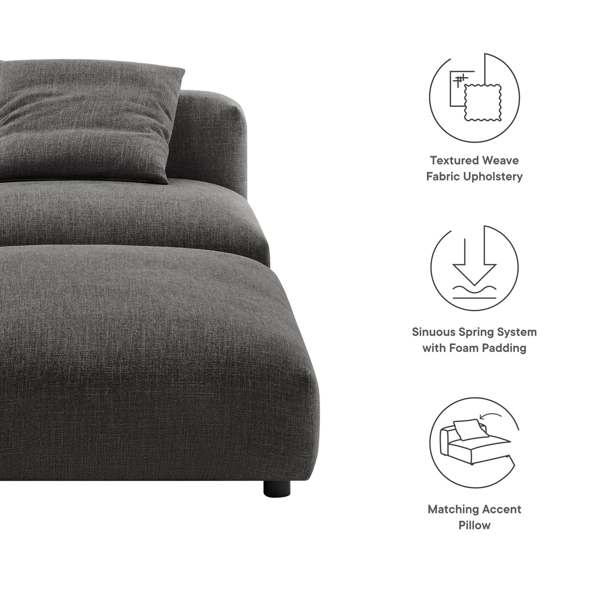 Solace modular armless chair and ottoman, textured gray weave fabric, HouseOfZazla on Tampa Home & Garden Store