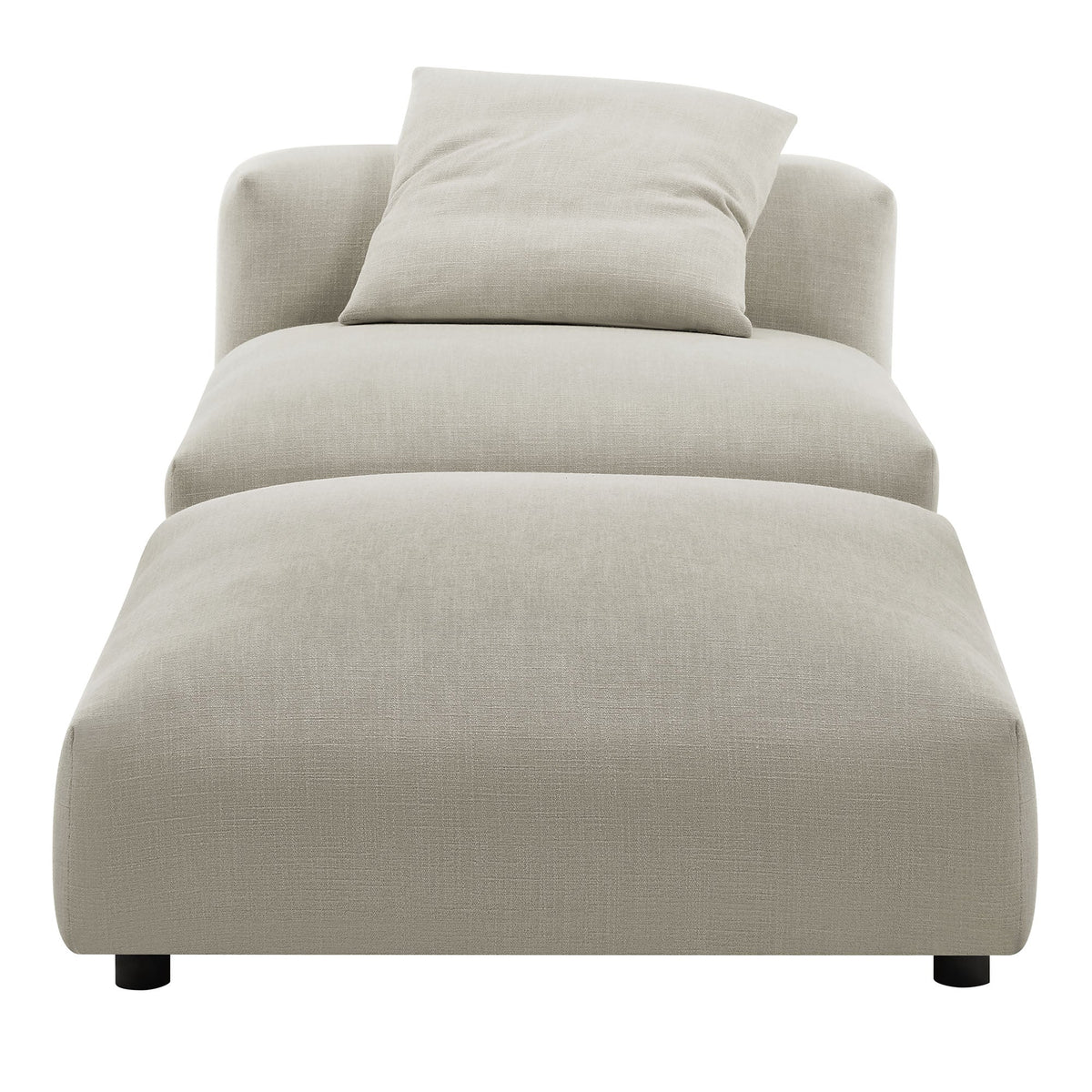 Solace modular armless chair with matching beige cushion and ottoman on black legs on Tampa Home & Garden Store
