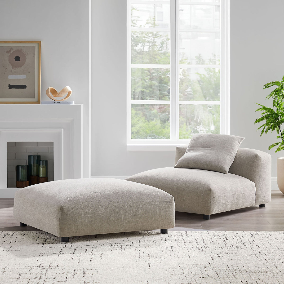 Solace Modway armless chair and ottoman beige fabric with lines Tampa Home & Garden Store on Tampa Home & Garden Store