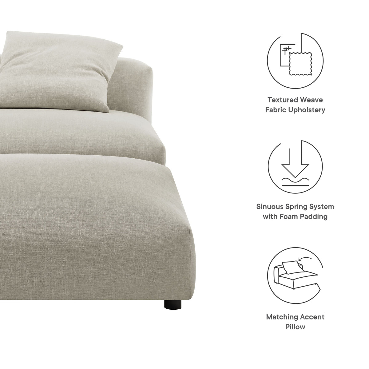 Solace modular armless chair in beige textured weave fabric upholstery on Tampa Home & Garden Store