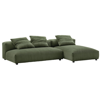 Solace 2-Piece Modular Corduroy Sectional Sofa with Chaise, green corduroy cushions on Tampa Home & Garden Store
