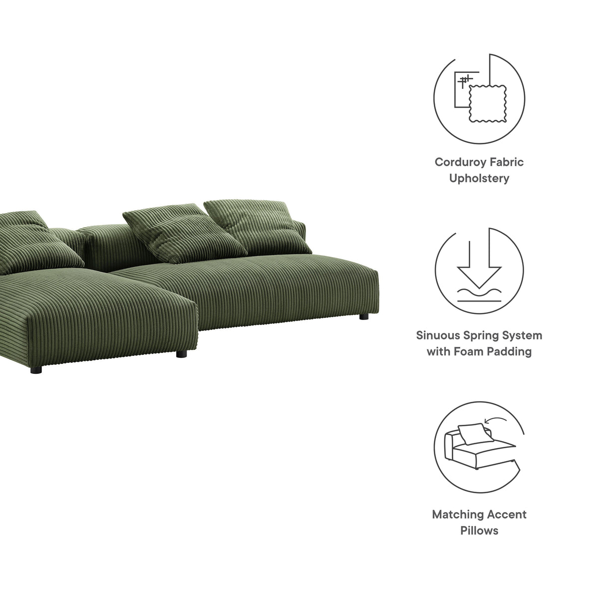 Solace 2-Piece Modular Corduroy Upholstered Sectional Sofa with Chaise olive green by HouseOfZazla on Tampa Home & Garden Store