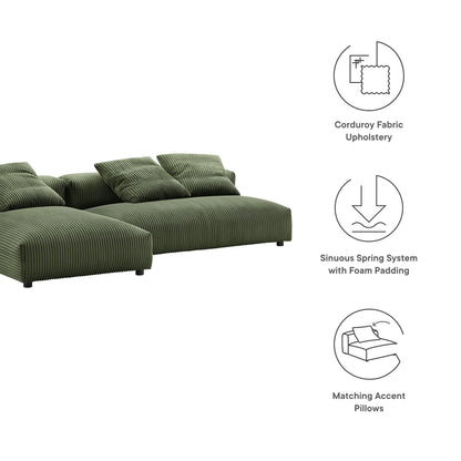 Solace 2-Piece Modular Corduroy Upholstered Sectional Sofa with Chaise olive green by HouseOfZazla on Tampa Home & Garden Store