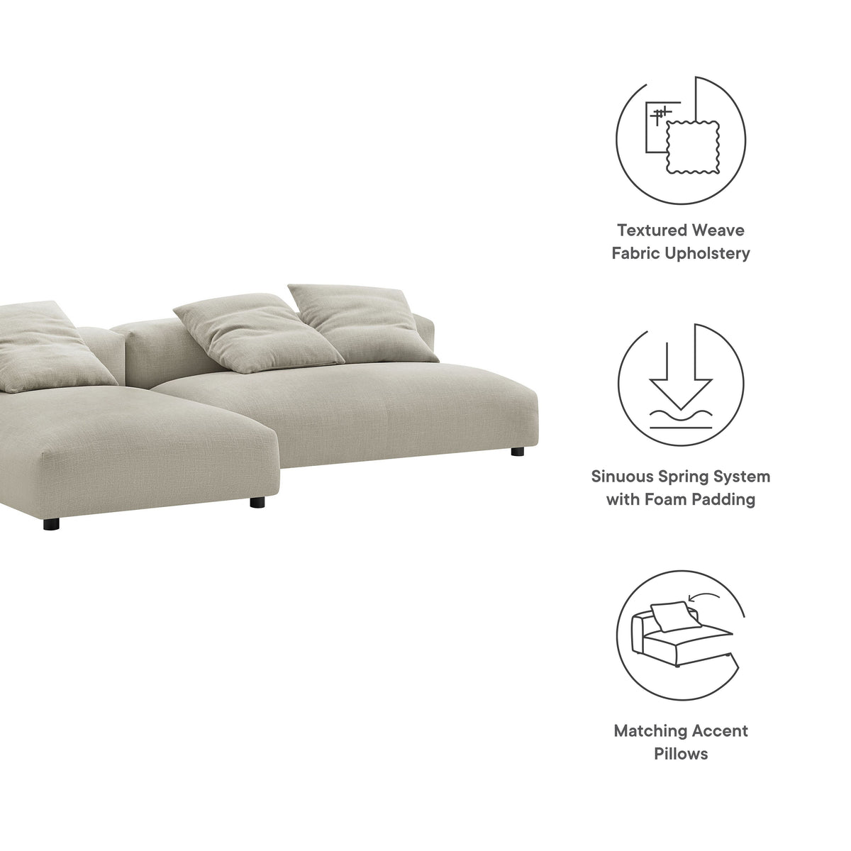 Solace 2-Piece Modular Fabric Sectional Sofa with Chaise in beige by HouseOfZazla on Tampa Home & Garden Store