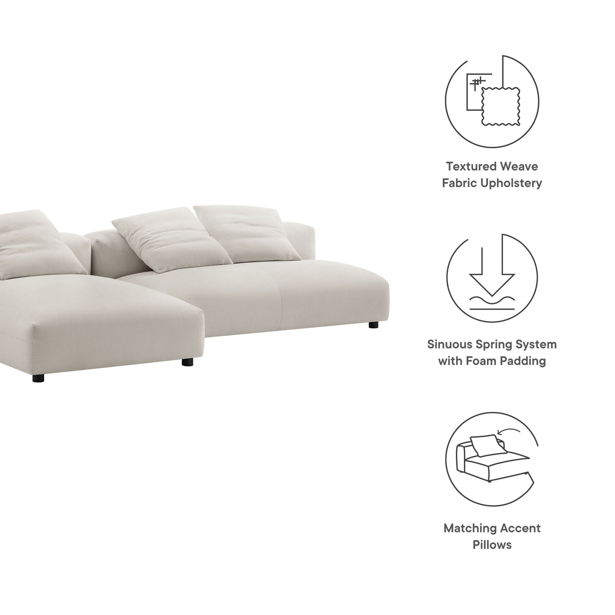 Solace 2-Piece Modular Upholstered Fabric Sectional Sofa with Chaise in beige fabric by Modway on Tampa Home & Garden Store