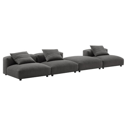 Solace 4-Piece Modular Upholstered Fabric Sectional Sofa gray with black legs Modway on Tampa Home & Garden Store